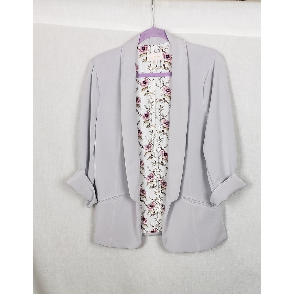 Skies Are Blue Lavender Gray Floral Lined Open Front Shawl Blazer XL Summer - Picture 2 of 11